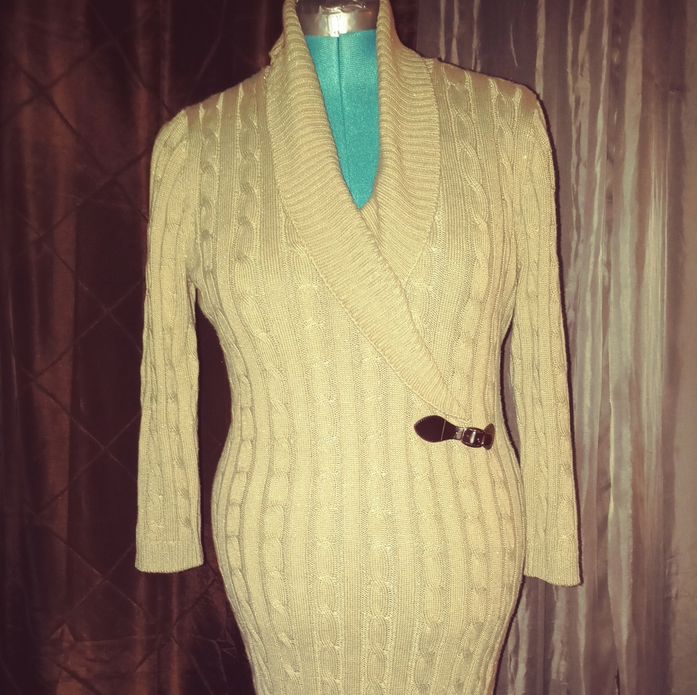 Calvin Klein tan crossbody dress size Large with faux belt embellishment